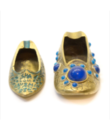 2 Vintage Small Shoe Ashtray Slipper Jeweled Solid Brass Jerusalem Istanbul - £11.07 GBP