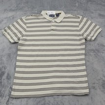 Chaps Shirt Men XL Beige Polo Short Sleeve Wing Collar Button Stripe Knit Cotton - $22.75