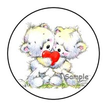 30 Teddy Bears With Heart Envelope Seals Labels Stickers 1.5&quot; Round Valentine&#39;s - £5.98 GBP