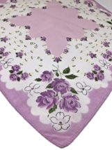 Vtg Hanky Handkerchief 1950s ROMANTIC Purple White Shabby Cabbage Roses ... - £16.75 GBP