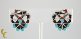 Sterling Silver Lapidary Inlay Eagle Dancer Clip-On Earrings Gorgeous! - £186.90 GBP