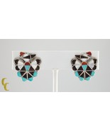 Sterling Silver Lapidary Inlay Eagle Dancer Clip-On Earrings Gorgeous! - $237.60