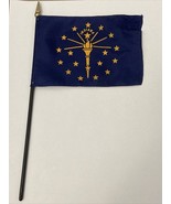 New Indiana State Mini Desk Flag - Black Wood Stick Gold Top 4” X 6” - $8.00