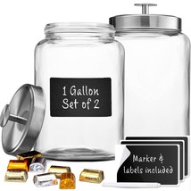 2 Large 1-Gallon Glass Canister Sets For Kitchen Counter With Stainless ... - $66.49
