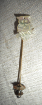 Vintage Owl Stick Pin Carved Mother Of Pearl Gold Tone Costume Jewelry 2 1/2&quot; - £9.56 GBP