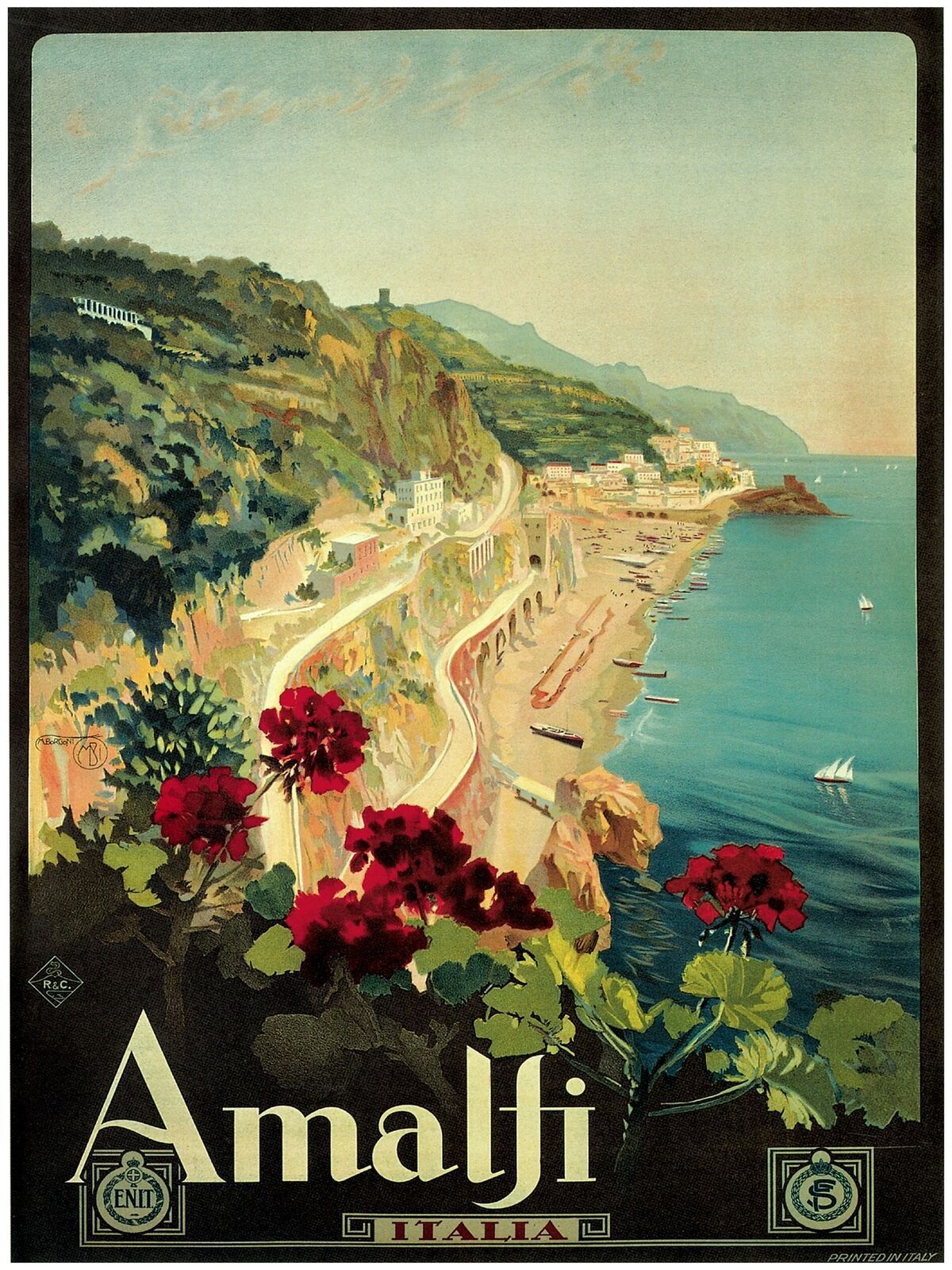 Decor Travel Poster. Graphic Design. Amalfi - Italy. Home Shop Wall Art. 1927