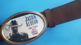JASON ALDEAN Epoxy  Buckle &quot;Try That in a Small Town &amp; Brown Bonded Leat... - $24.70