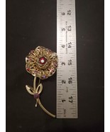SARAH COV Goldtone Filigree Petals Red &amp; Clear Rhinestones Flower 4.5 Br... - £10.54 GBP