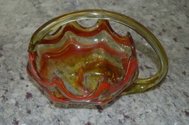 Art Glass Basket Bowl Orange Yellow Swirl Mid Century, 17” L, Unusual - £31.96 GBP