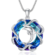 Fashion Versatile Transparent Blue Dolphin Pendant Necklace - New - £13.58 GBP