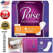 Poise Lightest Incontinence Postpartum Panty Liners Absorbency Regular Long 50 - £14.49 GBP+