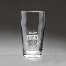 Taylor Irish Coat of Arms Pub Glasses - Set of 4 (Sand Etched) - $68.00