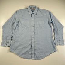 Vintage Sheplers Western Shirt Mens S Blue White Check Pearl Snaps Long Sleeve - £21.26 GBP