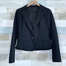 Worth Wool Ruffle Blazer Jacket Black Ruffle Hem Pockets Lined Cropped Womens 4 - $49.49