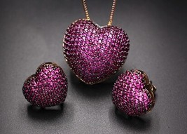 Heart Shape Paved Micro Multicolor Zirconia Stud Earrings Pendant Necklaces Fash - £28.85 GBP