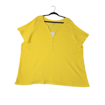 Woman Within Womens 2X Shirt Split-Neck Henley Thermal Waffle Knit Yellow - $14.68