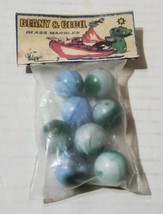 Vintage Beany &amp; Cecil 8 Blue Glass Marble Pack Sealed Rare NOS Advertising - $23.24