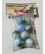 Vintage Beany &amp; Cecil 8 Blue Glass Marble Pack Sealed Rare NOS Advertising - £18.25 GBP