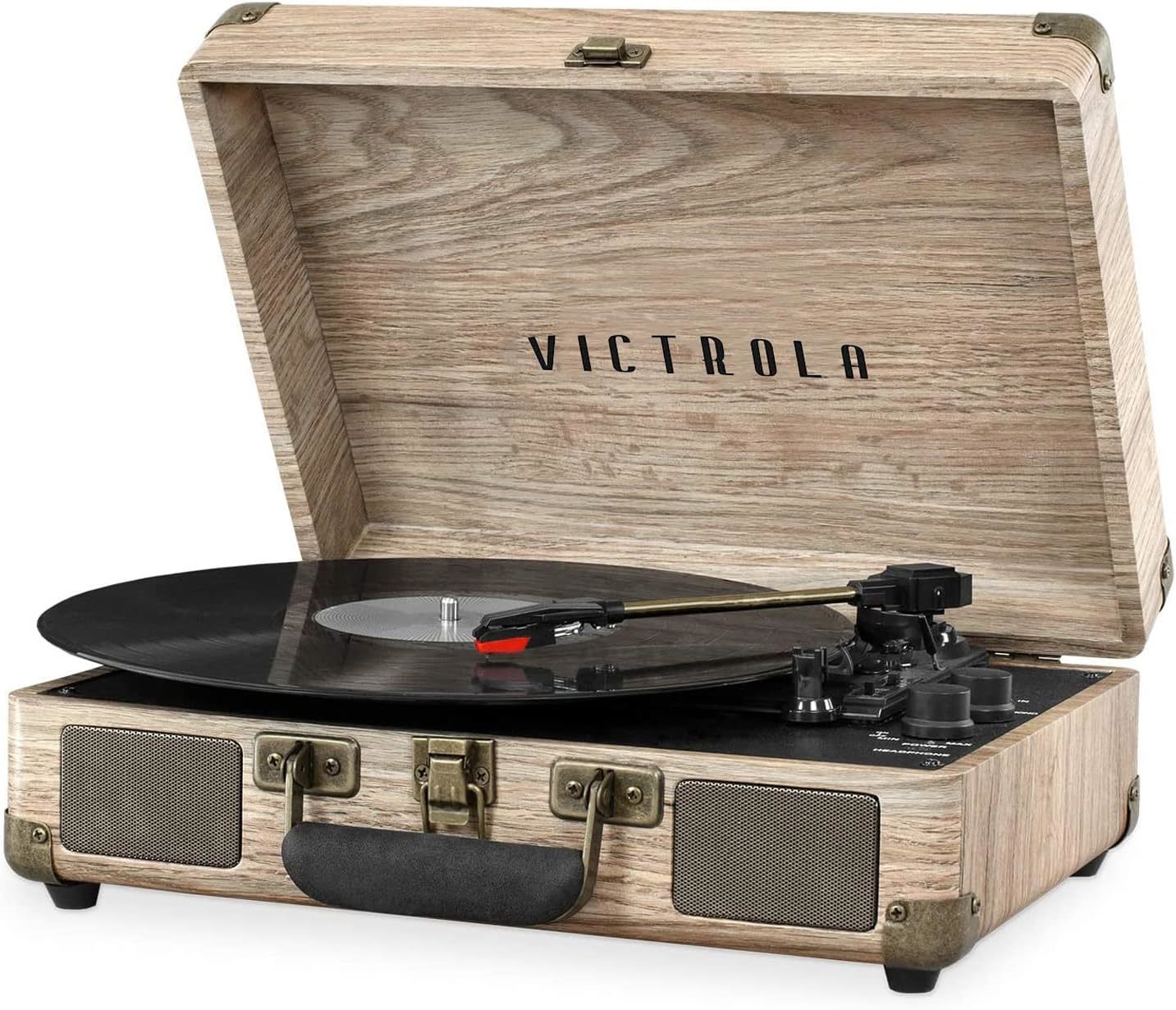 Victrola Vintage 3-Speed Bluetooth Portable Suitcase Record Player In, Fot).  			