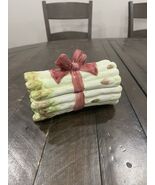 Vtg Asparagus Covered Trinket Dish 6” Majolica Style Ceramic Green - $363.02 MXN