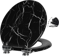 Black Marble Angel Shield Toilet Seat, Durable Molded Wood,, Release Hinges. - £51.09 GBP