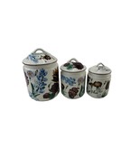 Vintage Spring Flower Nesting Canisters Blue Burgundy Set of 3 Made in J... - $924.57 MXN