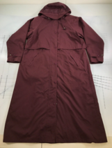 LL Bean Trench Coat Womens Large Burgundy Red Long Wool Lined Collared - £29.29 GBP