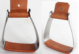 3&quot; Tread Horse Saddle Angled Slanted Sloped Aluminum Stirrups Leather 5195 - $39.59