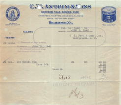 Richmond Virginia Va ~ C W Antrim-Old Herrenhaus Coffee Teas Spices 1940 - £9.57 GBP