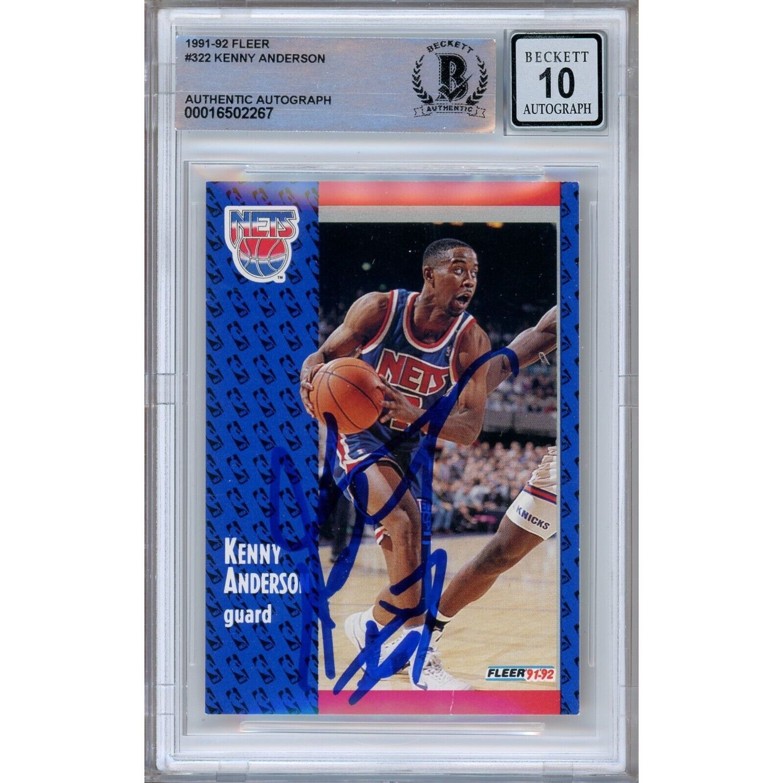 Primary image for Kenny Anderson New Jersey Nets Auto 1991 Fleer Basketball Autograph Card Beckett