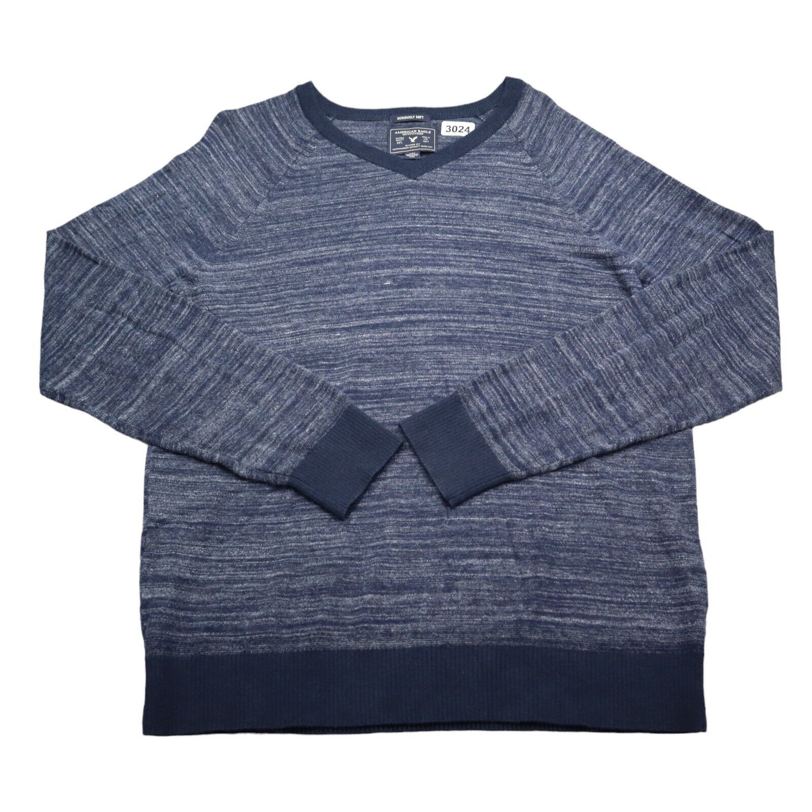 American Eagle Shirt Mens Large Blue Sweater Long Sleeve Pullover Crew C... - $18.69