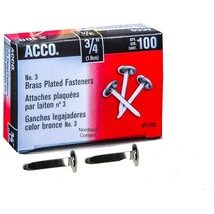 ACCO Brass Paper Fasteners, 3/4&quot;, Plated, 1 Box, 100 Fasteners/Box (71703) - £12.87 GBP