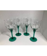 MCM Set of 4 Goblets Seafoam Green Stems Clear Bowls Water Wine 8” Tulip... - $33.55 CAD