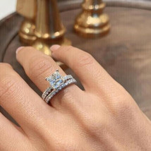 14k White Gold Plated 2.30CT Princess Cut Moissanite Bridal Set Engagement Ring - £150.32 GBP