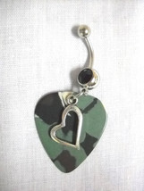 True Love Shaped Heart Of Country Music Camo Guitar Pick 14g Black Cz Belly Ring - £4.77 GBP