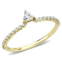 Trillion Cut Simulated Diamond Band Gold Plated Dainty Engagement Ring Sz 5-10 - £47.00 GBP