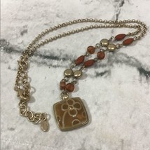 Vintage Monet Pendant Necklace Tan Earth-Tone Flower Rhinestone Beaded - $19.79