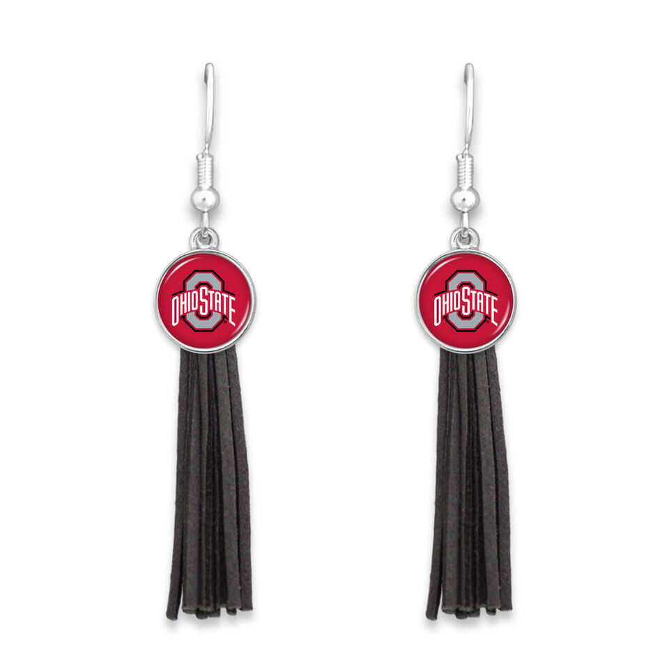 40071 From the Heart Ohio State Harper Red and Black Tassel Earrings