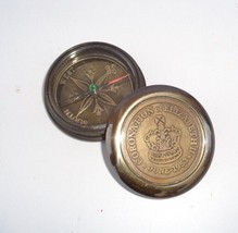 Antique Vintage Coronation Of Queen Elizabeth II  Brass Compass With Leather Box - £19.21 GBP