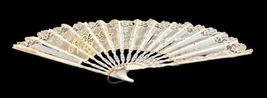 Antique 1900s Lace Sequin Victorian Flowered Ladies Hand Held Fan Off White image 7