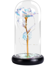 Colorful Artificial Flower Rose w/LED Lamp in Glass Dome Great Gift Idea! NEW - £24.25 GBP