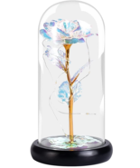 Colorful Artificial Flower Rose w/LED Lamp in Glass Dome Great Gift Idea... - £24.61 GBP