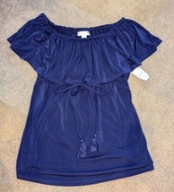 Motherhood Maternity Sz S Navy Flutter Off Shoulder Top - $16.82