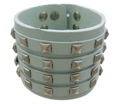 Zeckos Gray Leather 4 Row Pyramid Studded Wristband Bracelet - £11.22 GBP