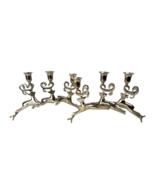Reindeer Deer Candelabra Taper Candle Holder Silver Chrome Set 2 Christmas - $85.00