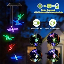 Solar Powered Dragonfly Wind Chimes Lights Led Color Changing Garden Decor Lamp - £20.87 GBP
