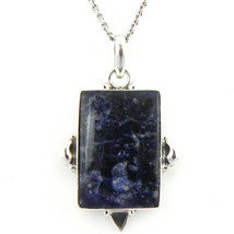 925 Sterling Silver Sodalite Handmade Necklace 18&quot; Chain Festive Gift PS-1852 - £24.67 GBP