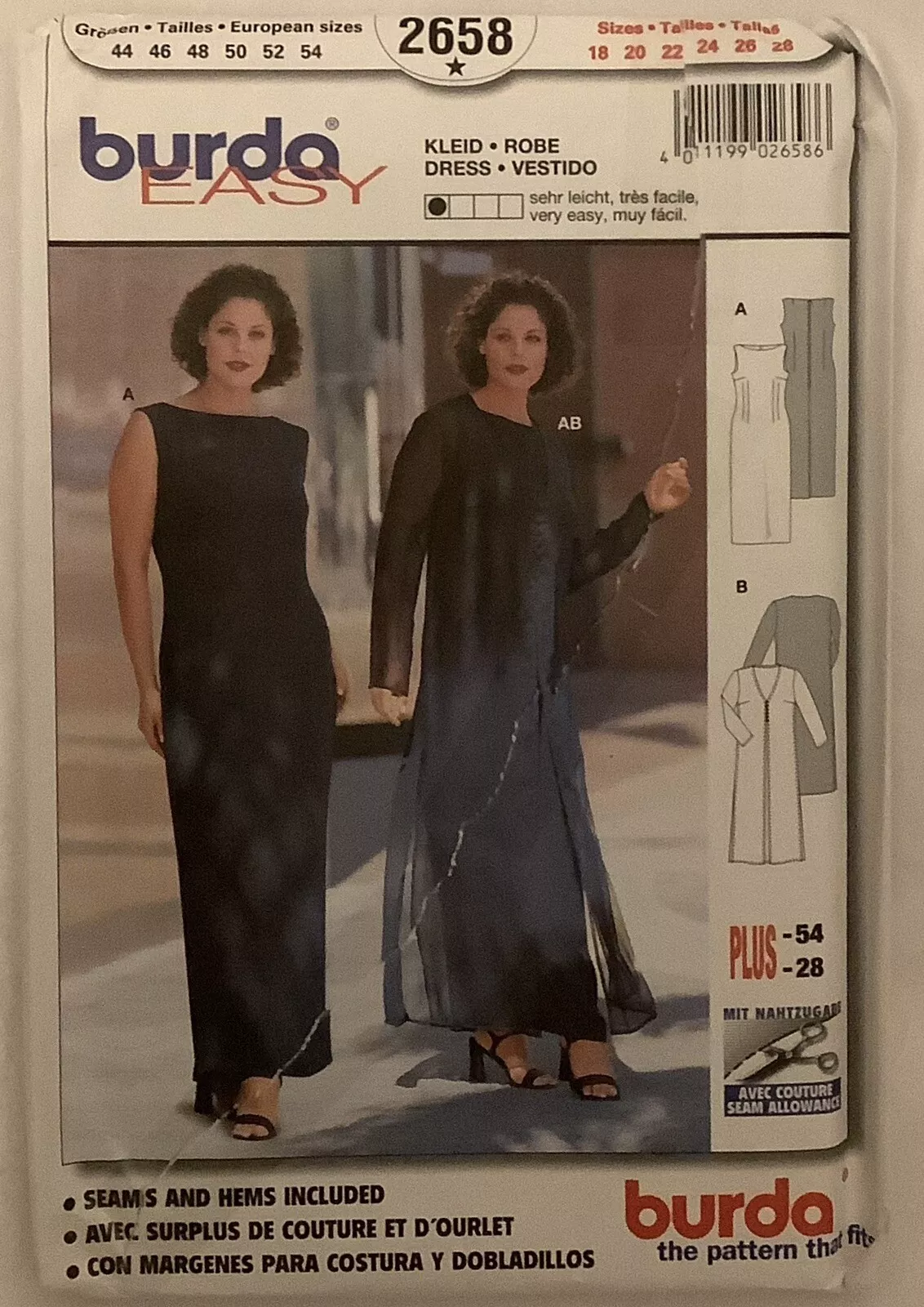 UNCUT 18-28 Burda 2658 Vintage Sewing Pattern Formal Dress Jacket - $4.99