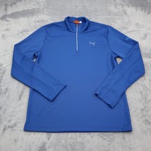 Puma Shirt Mens M Blue Chest 1/4 Zipped Long Sleeve Collared Top Activewear - $29.68