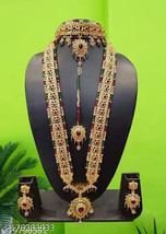 Indian Joharibazar Gold Plated Kundan Long Bridal Earring Hedrabadi Jewelry Setu - £55.76 GBP